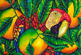   Jean-Baptiste silk painting of a parrot