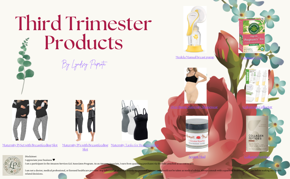 Pregnancy Tea - https://amzn.to/4jkdvqd, Maternity Shapewear - https://amzn.to/42tX18n, Armpit Mud - https://amzn.to/4j4UWXw, Collagen Peptides - https://amzn.to/4j4njoM, Maternity PJ Set - https://amzn.to/4j4DC50, Sleeveless Maternity PJs - https://amzn.to/4idX7GZ, Nursing Cami's - https://amzn.to/4i5dxkU , Medela Manuel Breast Pump (optional) - https://amzn.to/4ibqOZj, Colostrum Collector (optional) - https://amzn.to/4i3BWat.