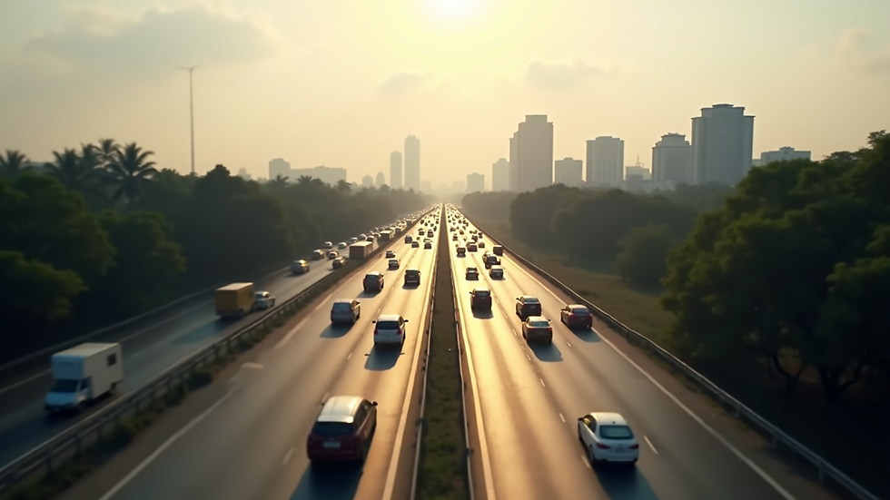 Eye-level view of a busy highway connecting North Bangalore to the airport