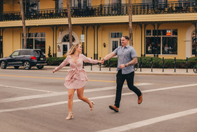 Family and couple session in Historic Downtown St. Augustine, Florida, featuring cobblestone streets, historic buildings, and textured architecture.