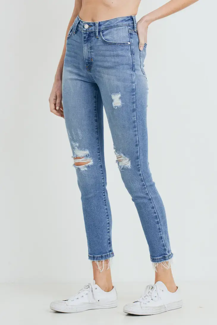 High Rise Destructed Skinny Jeans Made In USA