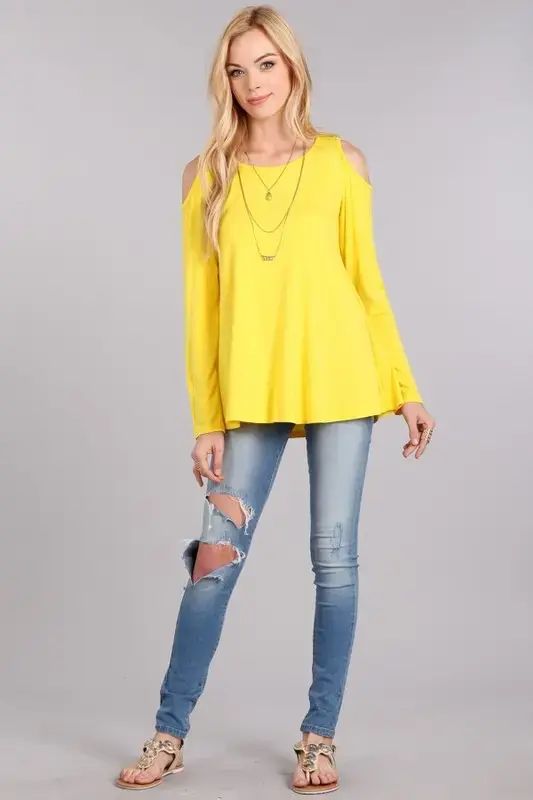 Long Sleeve Cold Shoulder Knit Top Made in USA