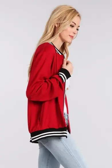 USA Made Solid Bomber Jacket In Red