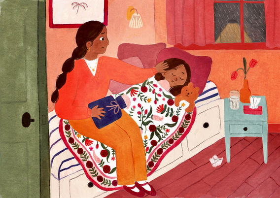 Illustration of a little girl in bes