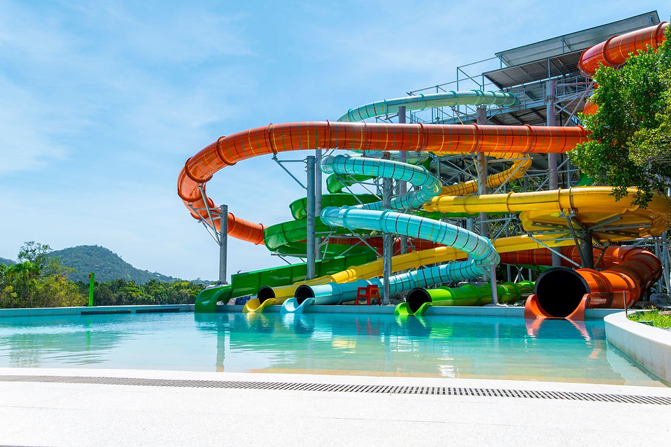 Área de piscinas com águas aquecidas do Multiparque na Praia do Estaleirinho