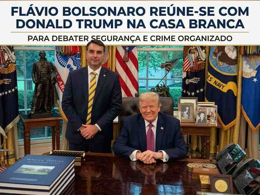 Flávio Bolsonaro reúne-se com Donald Trump na Casa Branca para debater segurança e crime organizado