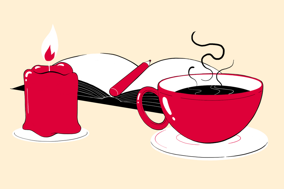 digital art, illustration, 3 colours, books, writing, reading 