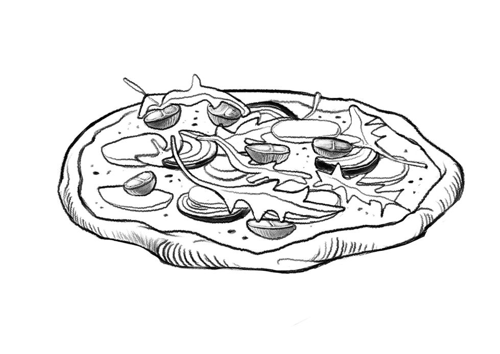 wrap illustration, food illustration, black and white, hand drawn 