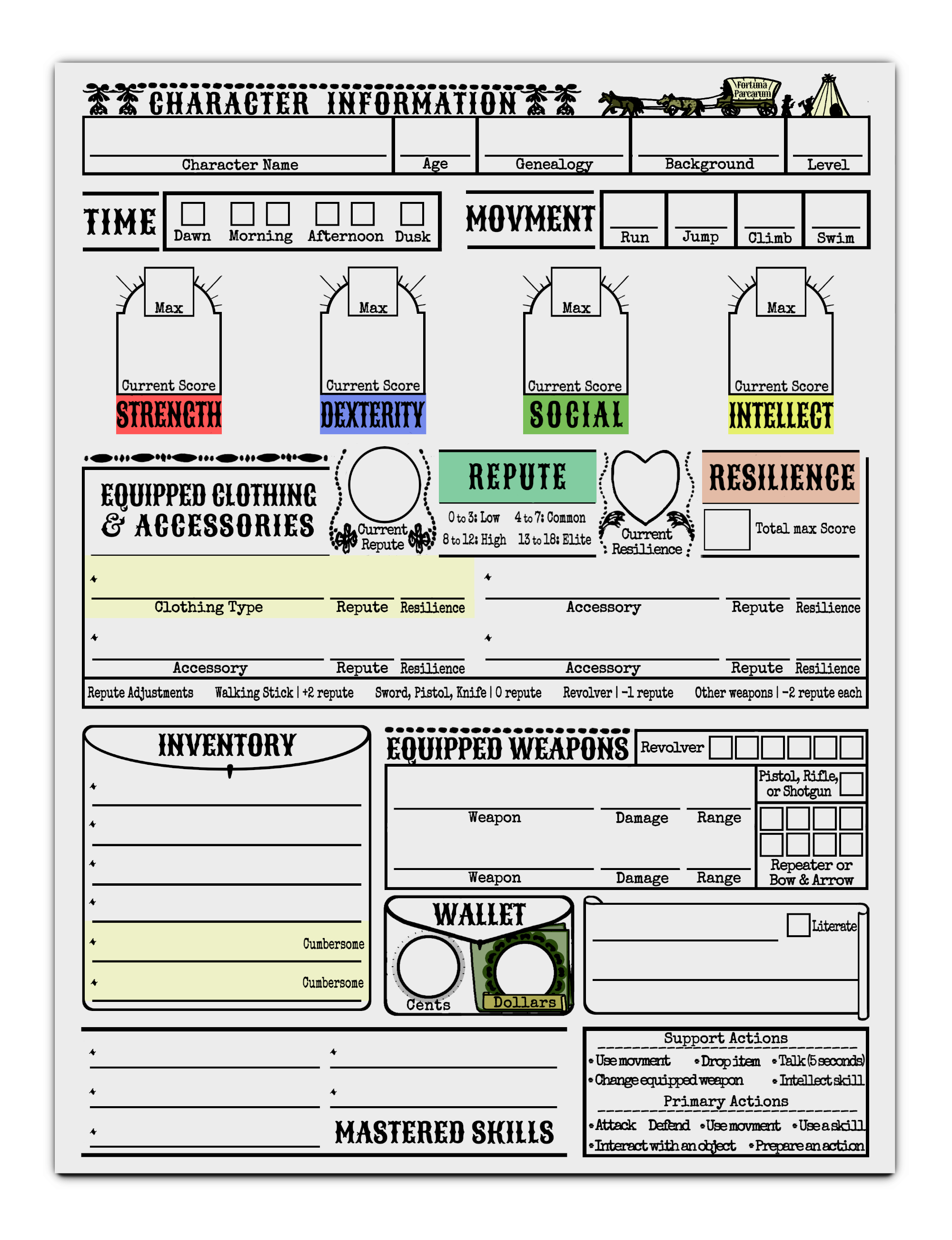 Printable Wild West 2e Character Sheet