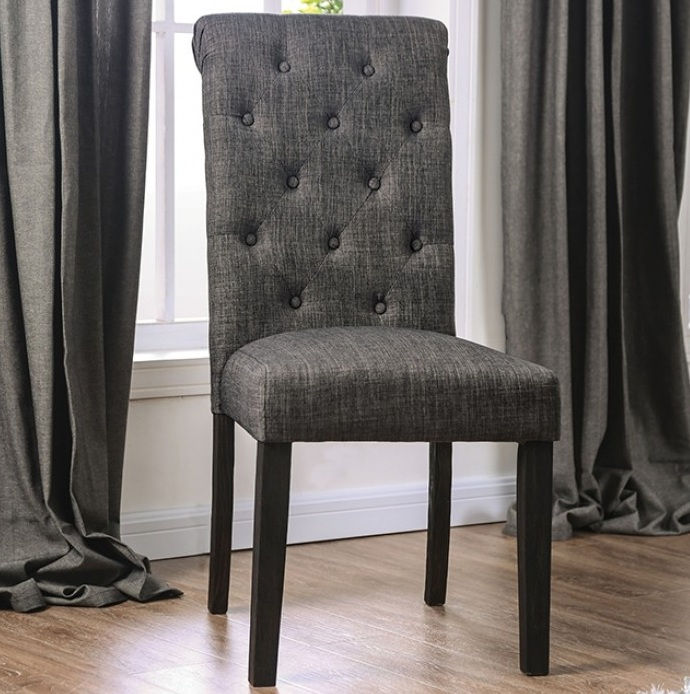 Furniture of America Alfred Side Chair (2/CTN) with Fabric Upholstery in Gray