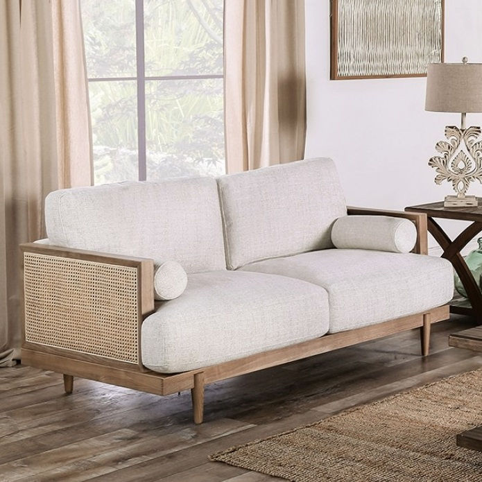 Furniture of America Alesund 65" Loveseat with Beige Fabric Upholstery