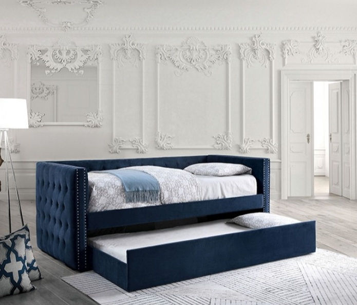Furniture of America Susanna Daybed with Trundle and Flannelette in Navy
