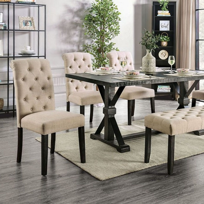 Furniture of America Alfred 72" Dining Table with Trestle Base in Antique Black