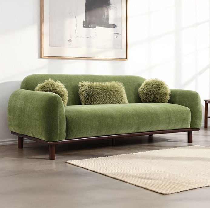 Furniture of America Mellone 83" Sofa with Chenille Upholstery in Olive Green