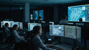 Werkende mensen in een zeer donkere kantooromgeving