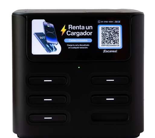 Estación de carga Juze modelo Juze Box Pro con capacidad para seis powerbanks.