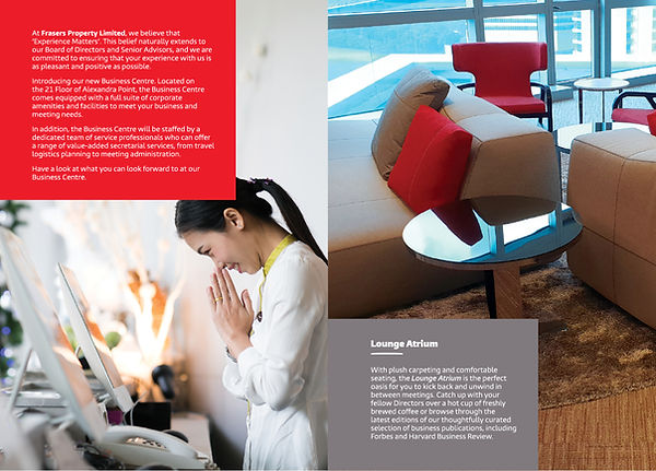 Modern business lounge and welcoming staff at Frasers Property.