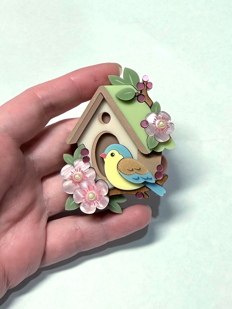 Thumbnail: Blossom Birdhouse Acrylic Brooch 