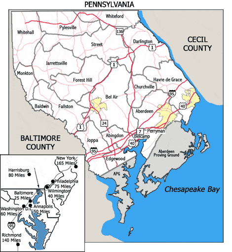 A map of Harford county MD