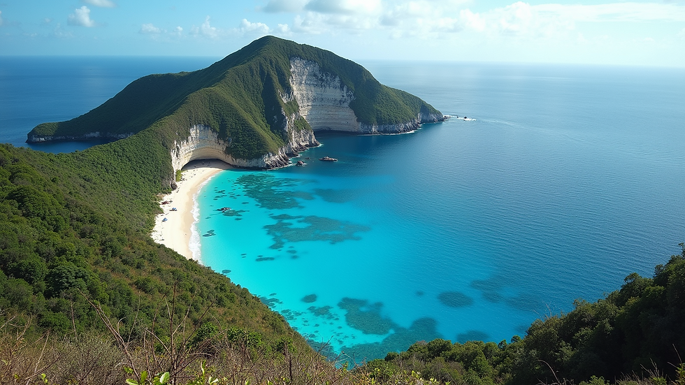 High angle view of Komodo Island coastline featuring clear blue waters