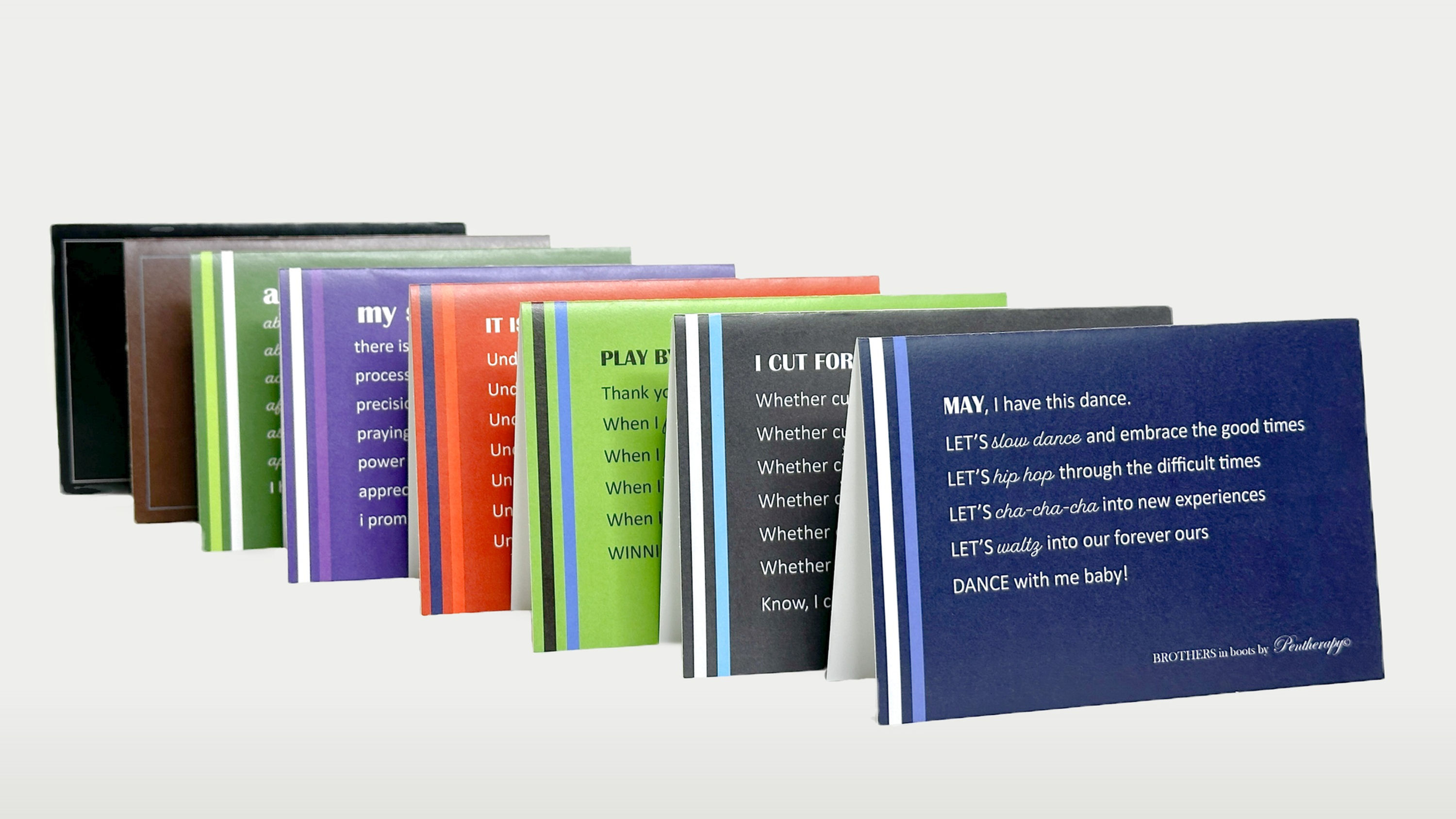 Set of colorful cards standing up for Brothers in Boots: To Her