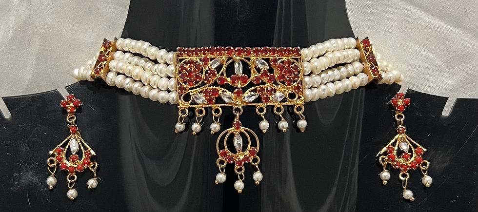 Thumbnail: Rectangular Choker Necklace Set With Ruby & Zircon Pendant