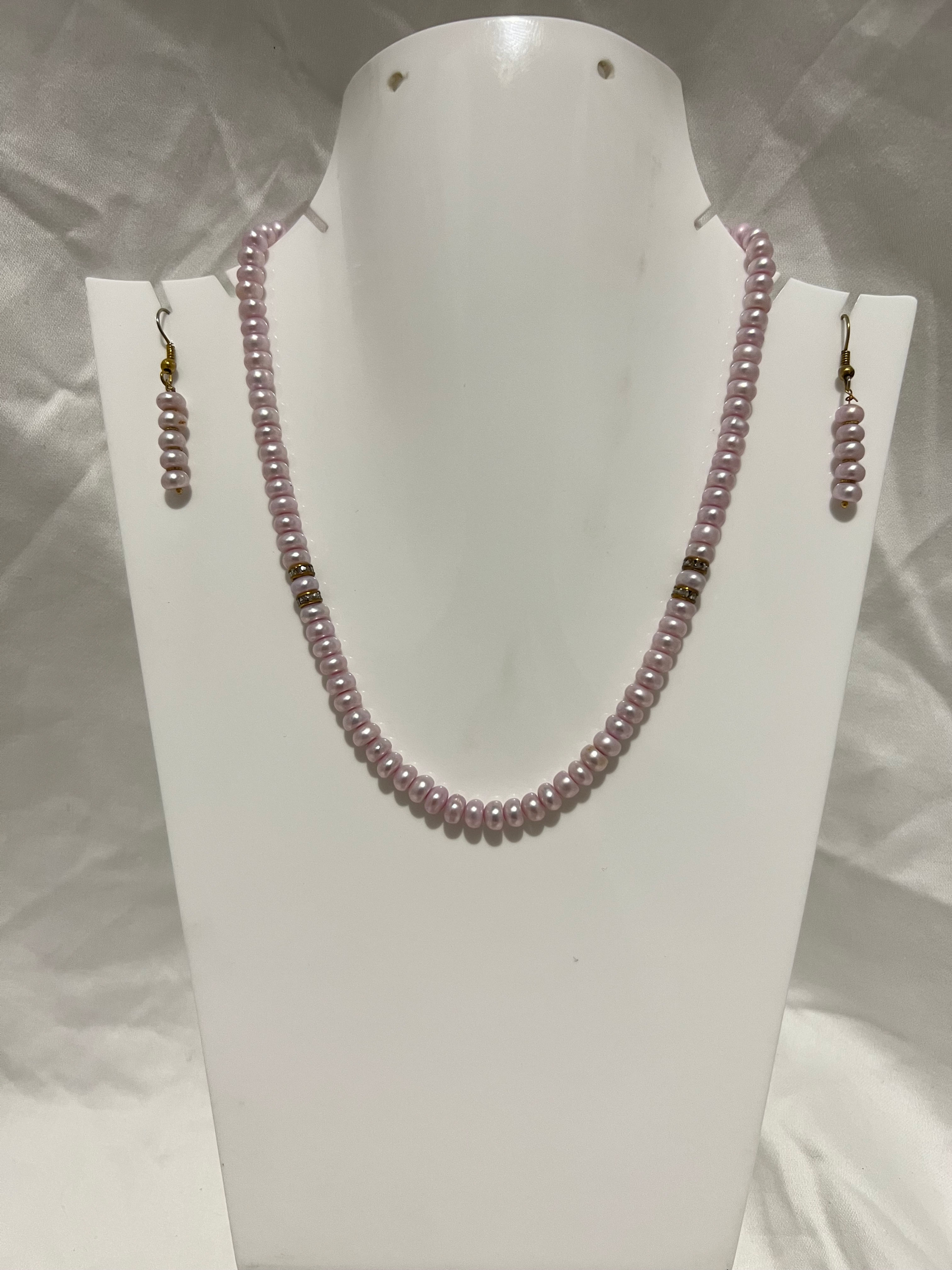 6-7 mm AAA+ Pink Button Pearl Necklace Set