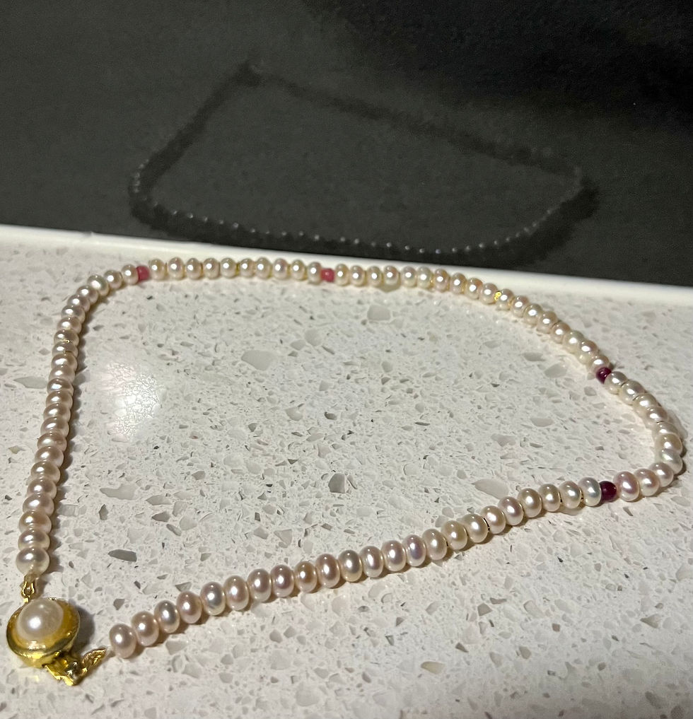 Thumbnail: Single Strand Rose Button Pearls with Ruby Gold Spacer