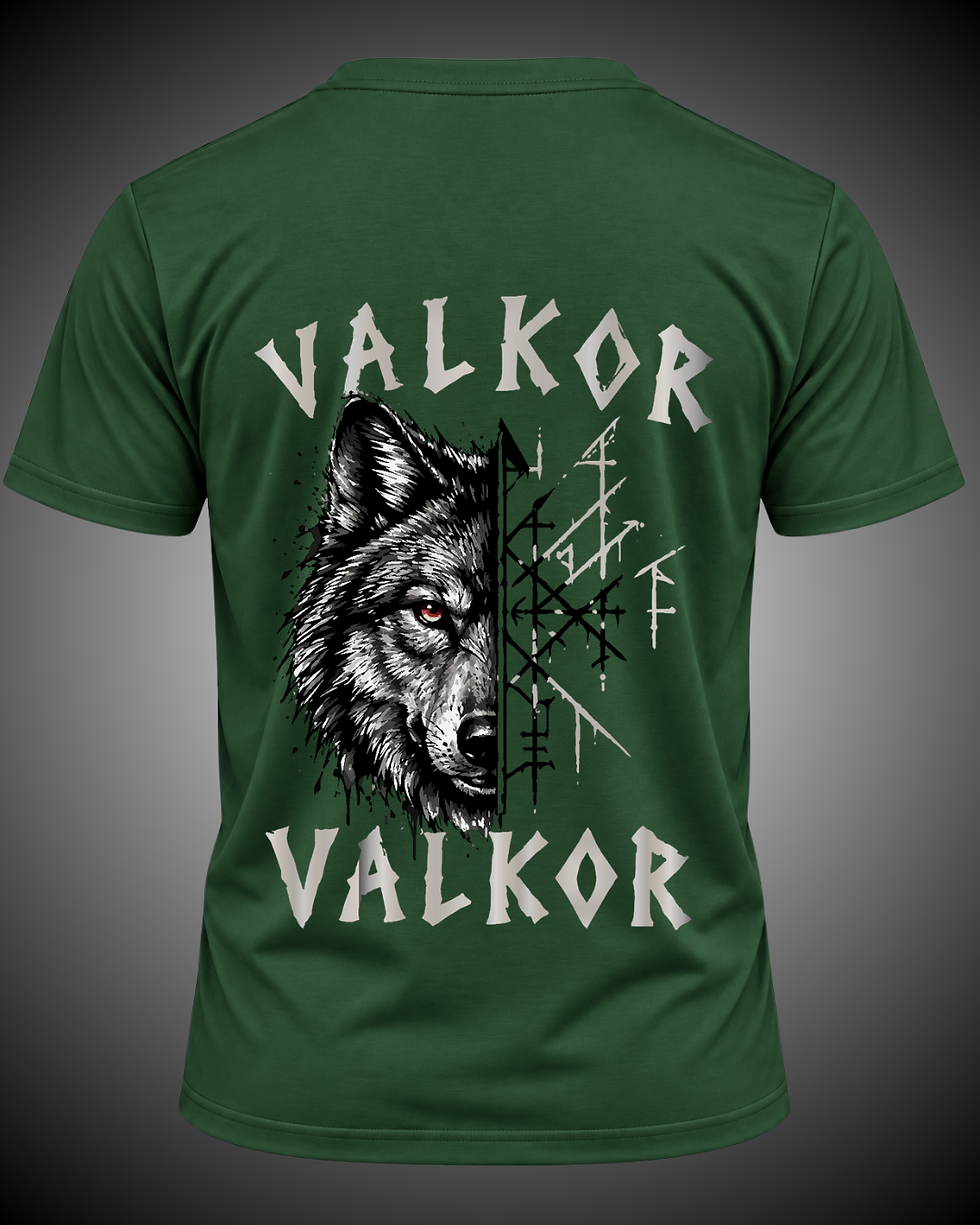 Miniatura: Costas da Camiseta Valkor Essential com estampa de lobo.