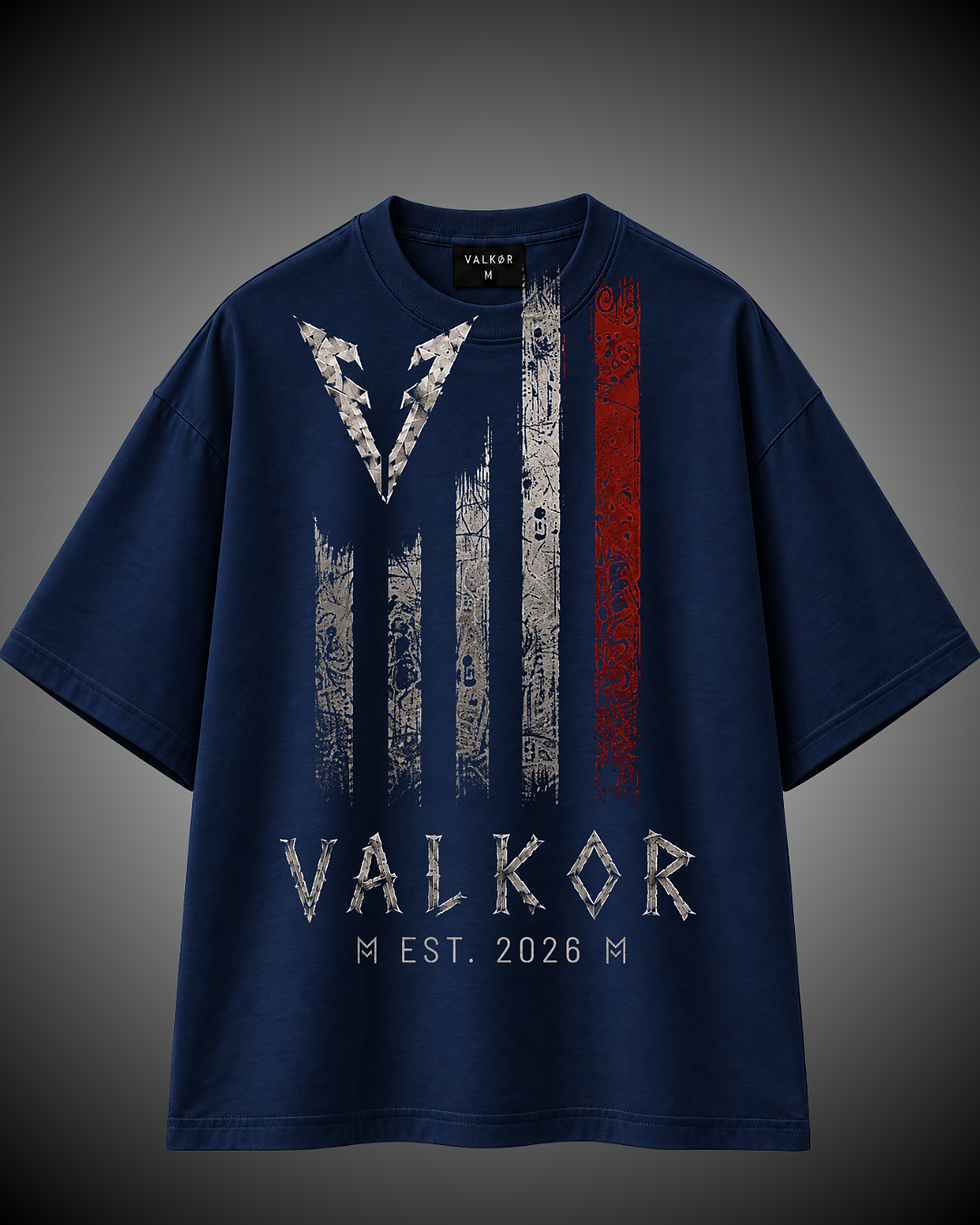 Miniatura: Camiseta oversized azul marinho com estampa Valkor Streetwear