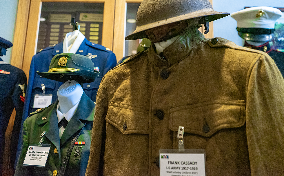 Mid America Veterans Museum exhibit of Veteran uniforms