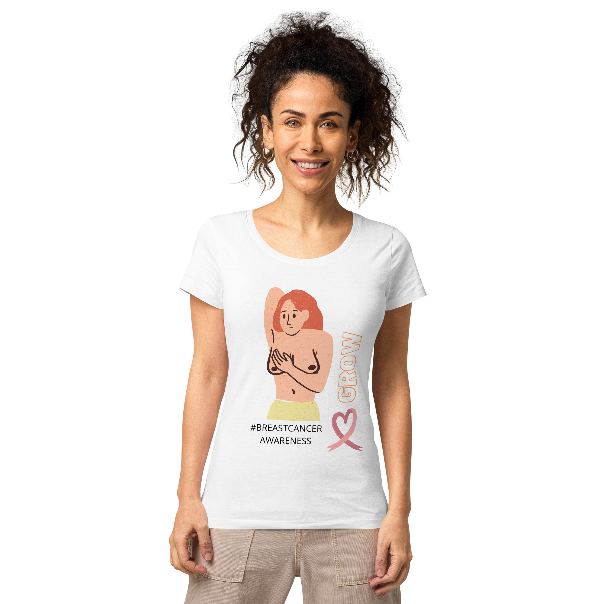 Women’s basic organic t-shirt - Grow - Breast Cancer Awareness - Harsha Prints