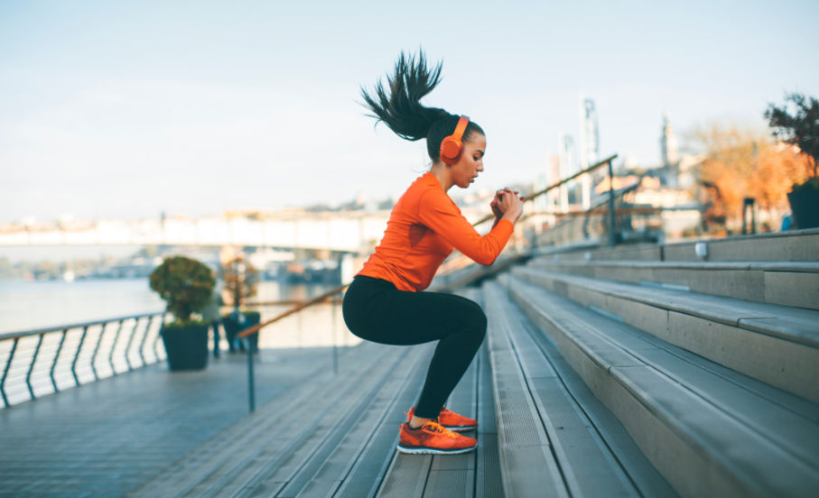Woman working out with Step Chain App