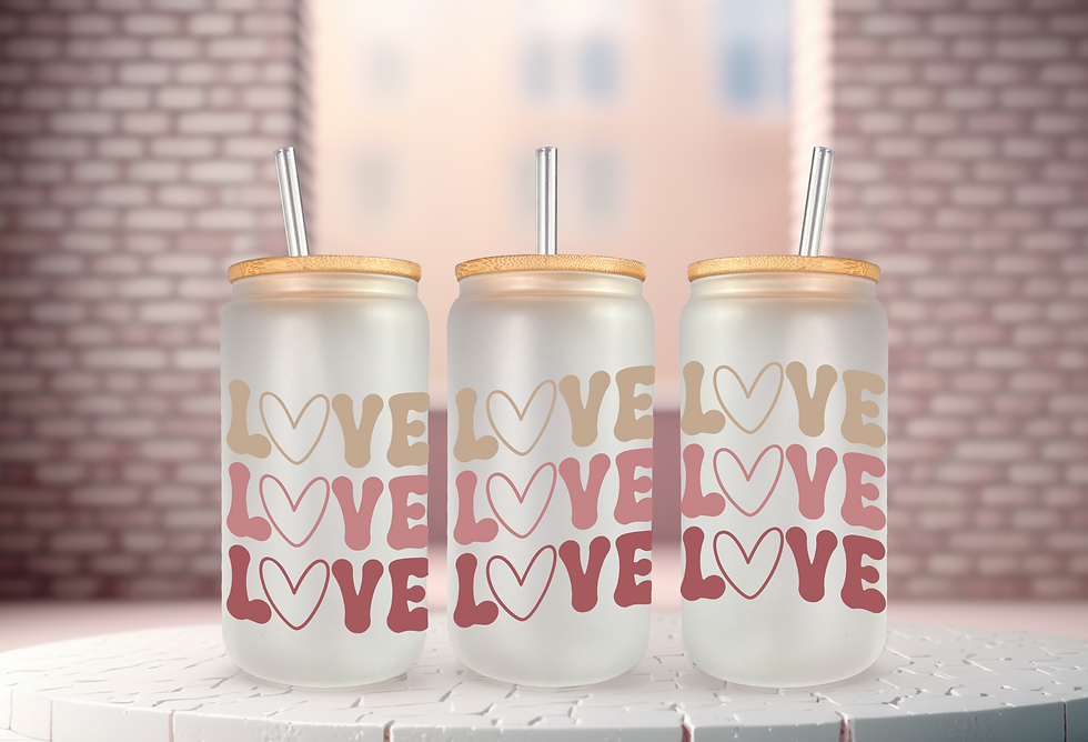 Love, Love, Love 16 oz Frosted Glass Tumbler
