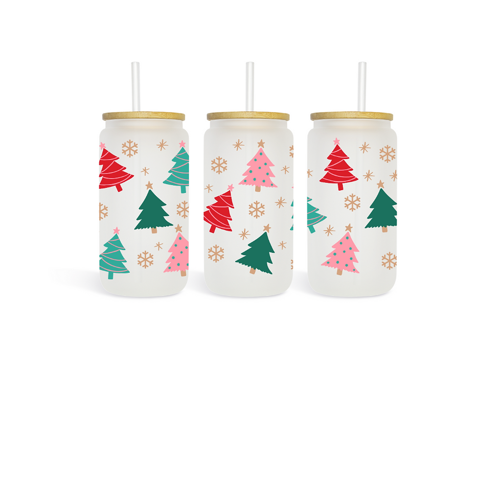Christmas Trees 16 oz Frosted Glass Tumbler