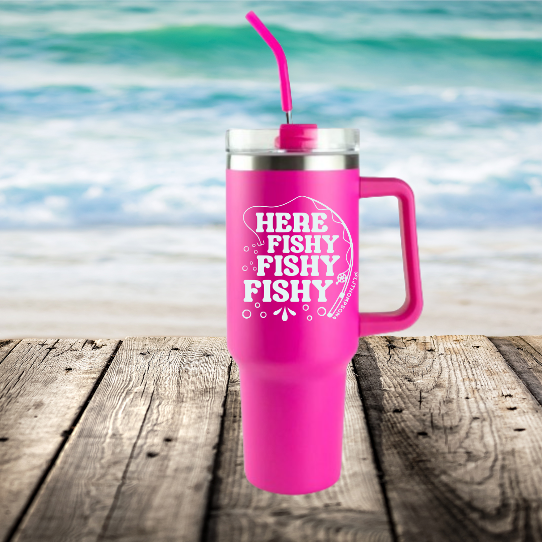 LJ's Here Fishy  40 oz tumbler with handle