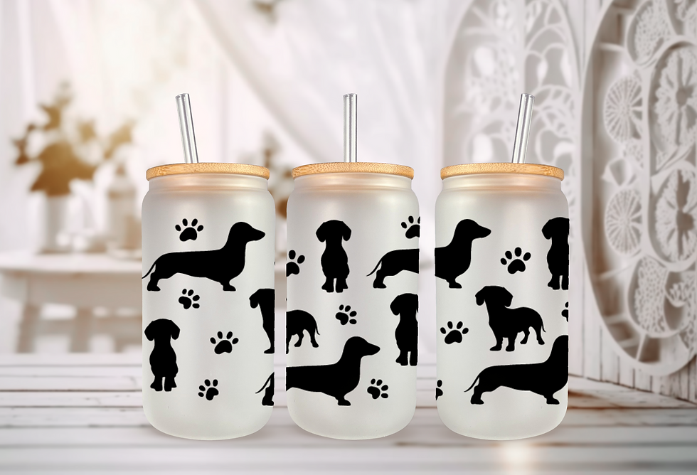 Wiener Dogs Black or Color 16 oz Frosted Glass tumbler