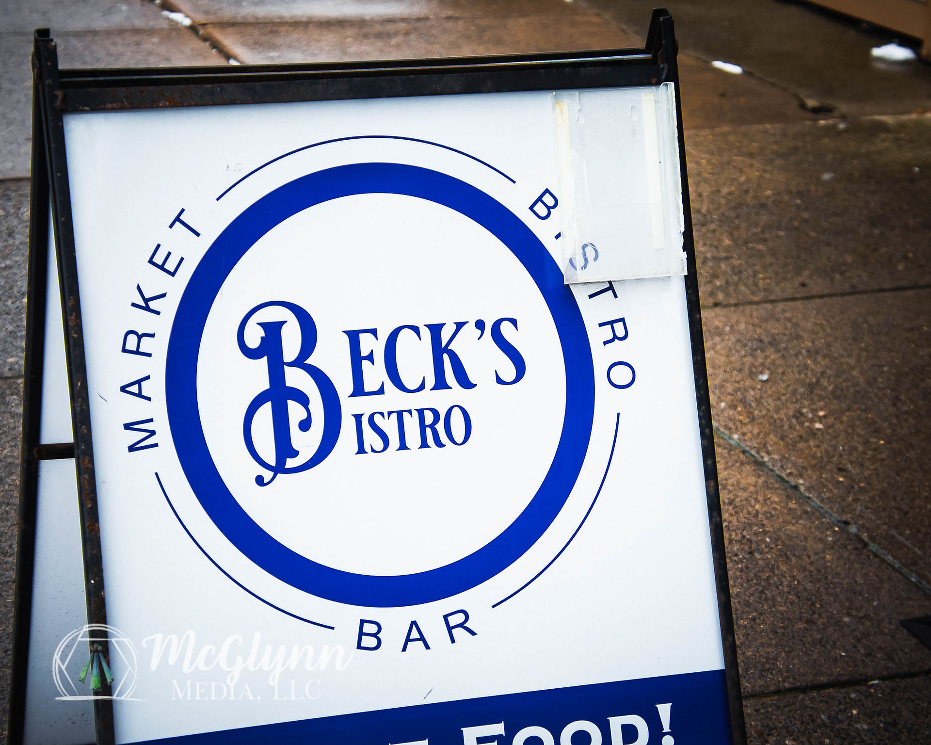 Sidewalks sign for Beck's Bistro in Wellsboro, PA