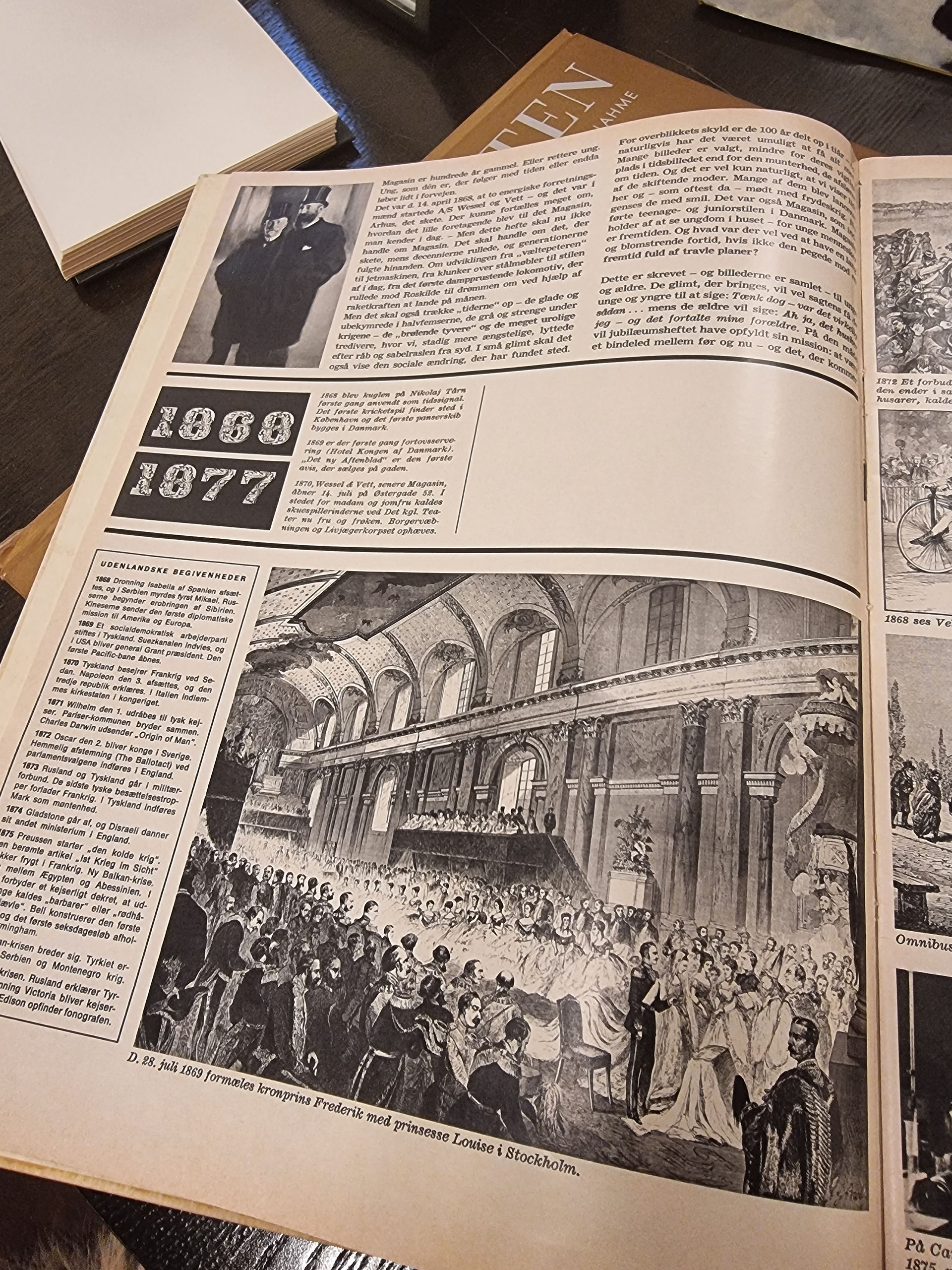 book page depicting photos and text on store history from 1968-77