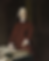 Man in a dark red coat, Samuel Adams, gestures while holding a rolled document on a desk with scattered papers. Dimly lit, formal setting.