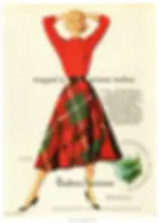 A woman poses with hands behind her head, wearing a red top and plaid skirt. Text reads "wrapped in western woolens" and "Pendleton Sportswear."