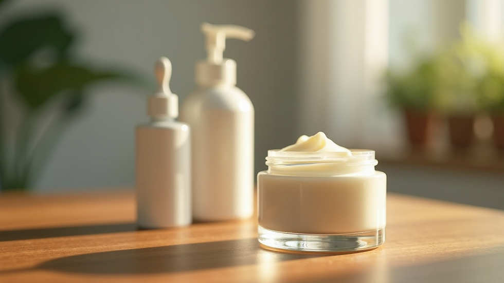 Eye-level view of a jar of natural hair moisturizer on a wooden table