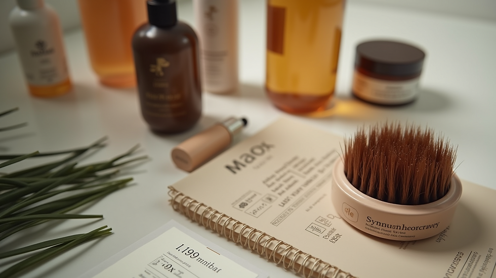 High-angle view of an assortment of hair products for loc maintenance