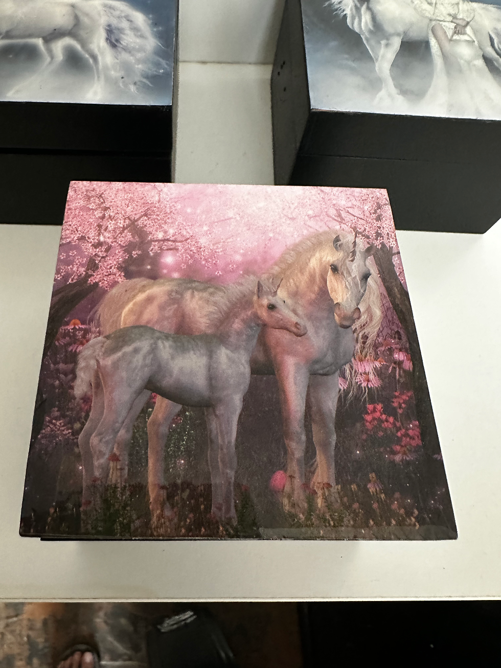 Thumbnail: 10cm square epoxy unicorn trinket box 