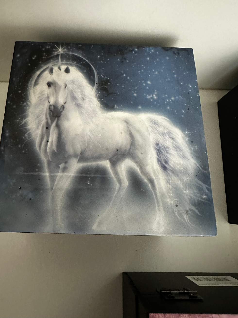 Thumbnail: 10cm square epoxy unicorn trinket box 