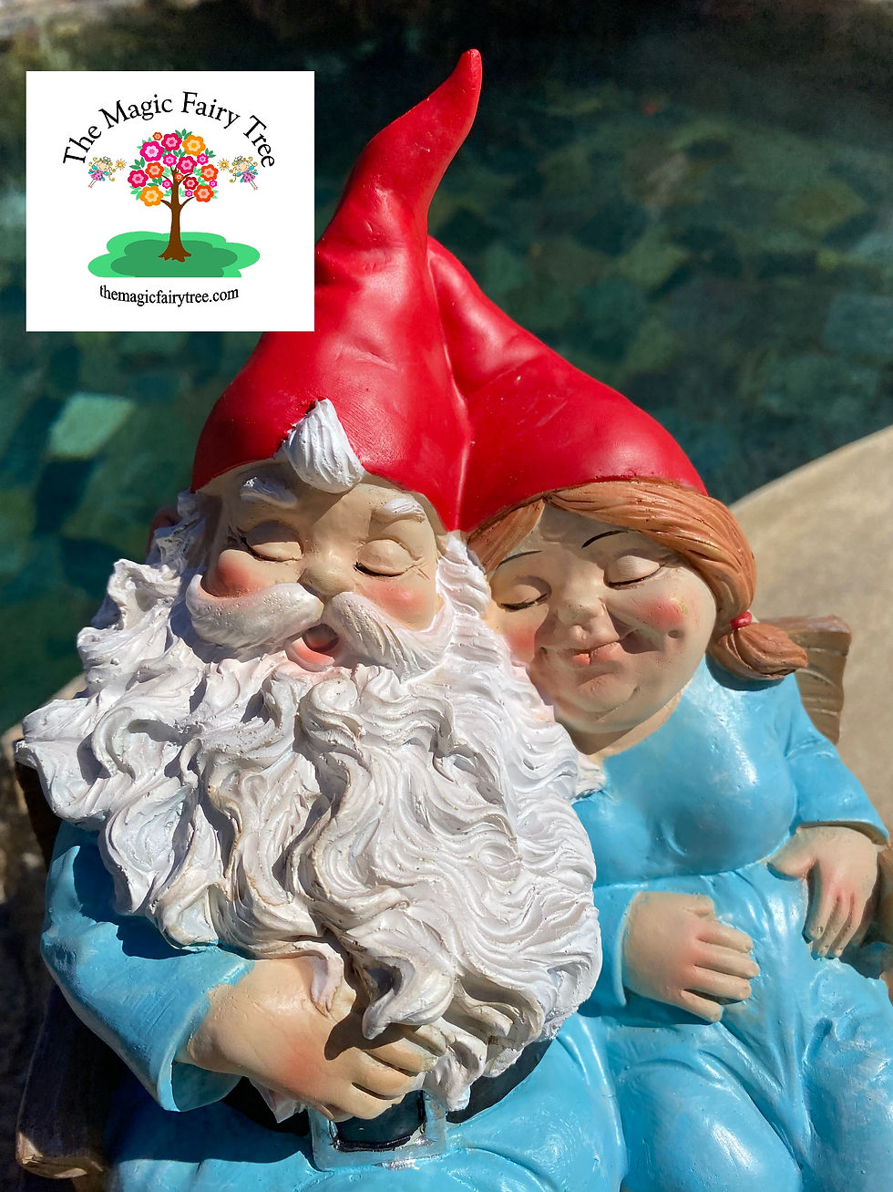 Thumbnail: Mr and Mrs Gnome sitting on a bench