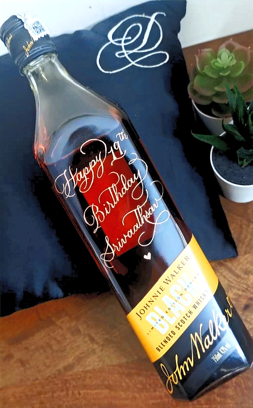 Personalised liquor bottle engraving with name and message for premium gift occasions