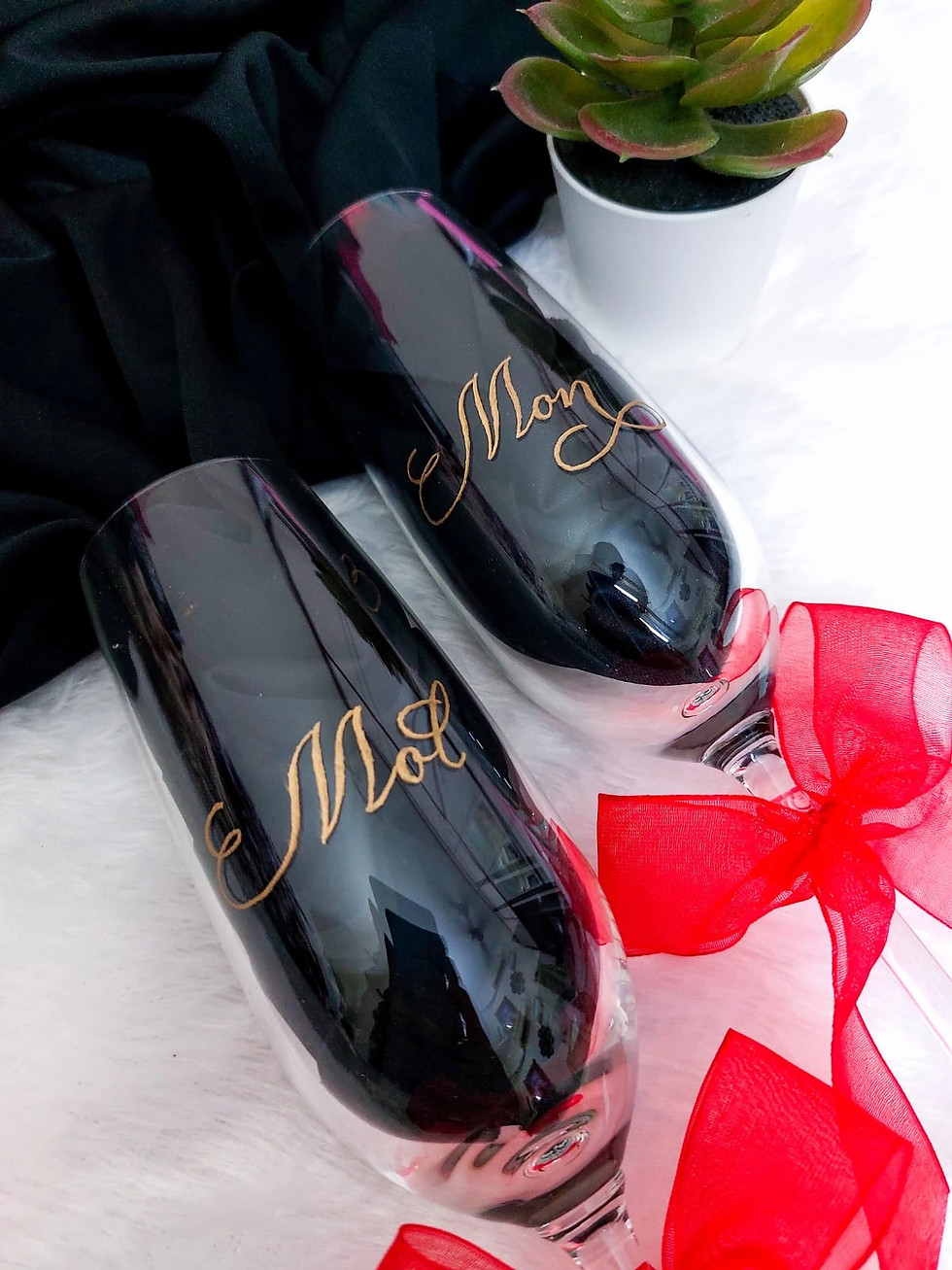 Custom champagne flutes engraved with special anniversary date and initials