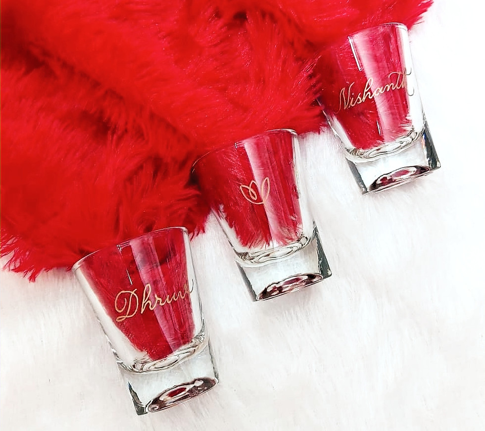 Personalised engraved shot glasses with names for birthday and celebration gifting