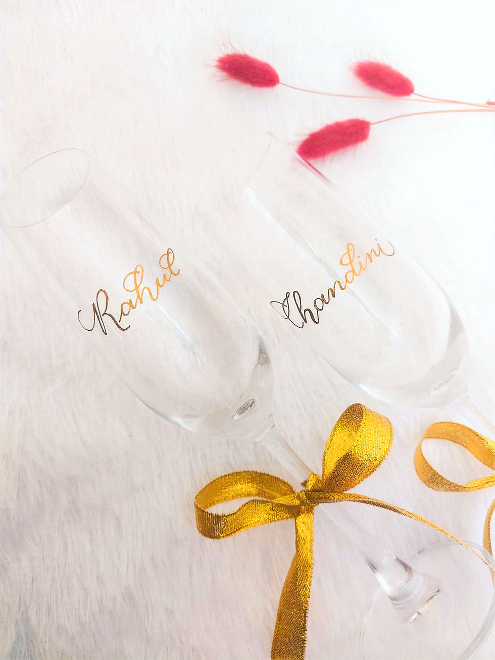Thumbnail: Custom engraved champagne flutes for wedding celebration gift